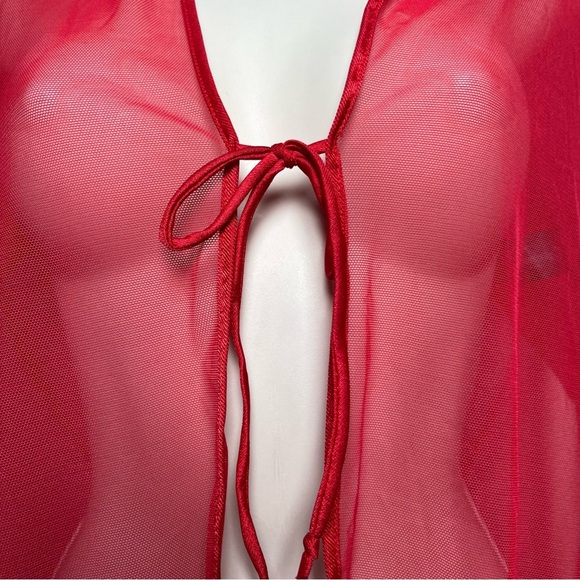 Fantasy Lingerie Women Top One Size Cheery Red Mesh Sheer Embroidered Valentine - Picture 3 of 9